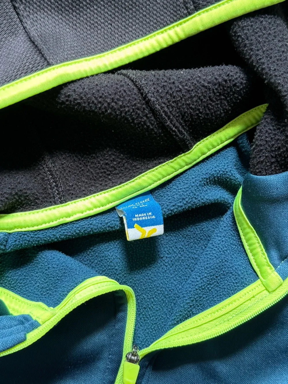 Old Navy Blue & Black Boys Active Hooded Pullover with Neon Yellow Trim